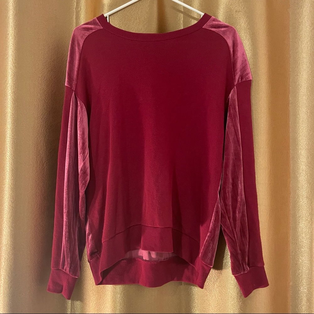 Fuchsia Magenta Velvet Crew Neck Sweater